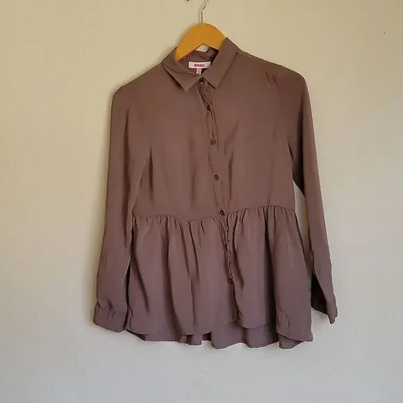 BONGO blause collar with buttons size S/C brown - Picture 4 of 12
